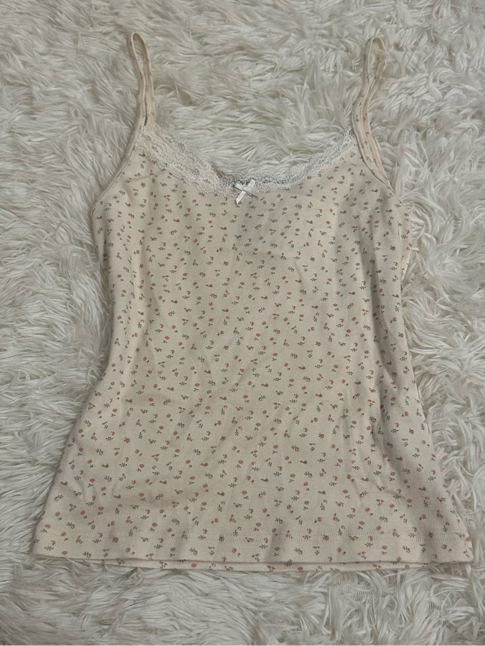 Brandy Melville Cream Floral Lace-Trim Cami